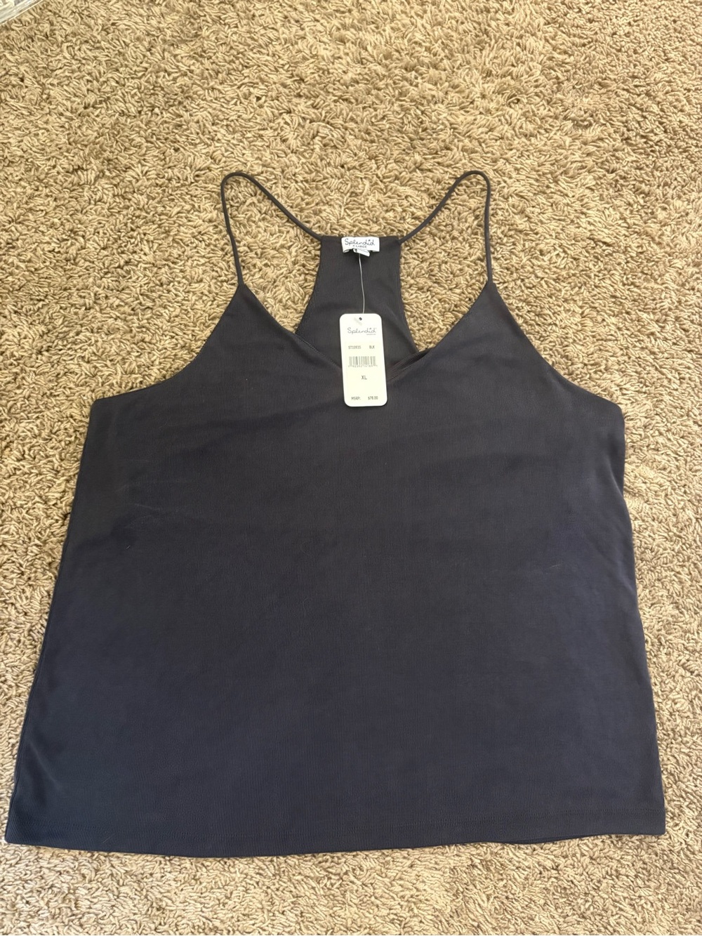 Splendid Dark Gray Ribbed V-Neck Spaghetti Strap Cami